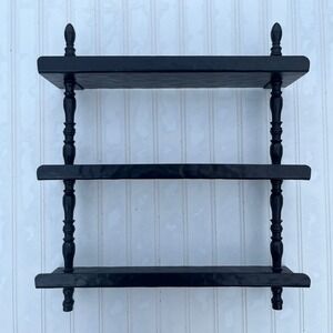Vintage Style 3 Tier Spindle Wall Shelf Black Plastic Hammered Texture Display